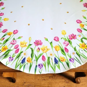 Obrus o średnicy 130 cm tulipany